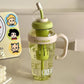 1300ml large capacity cute ice cream themed water bottle with handle, straw