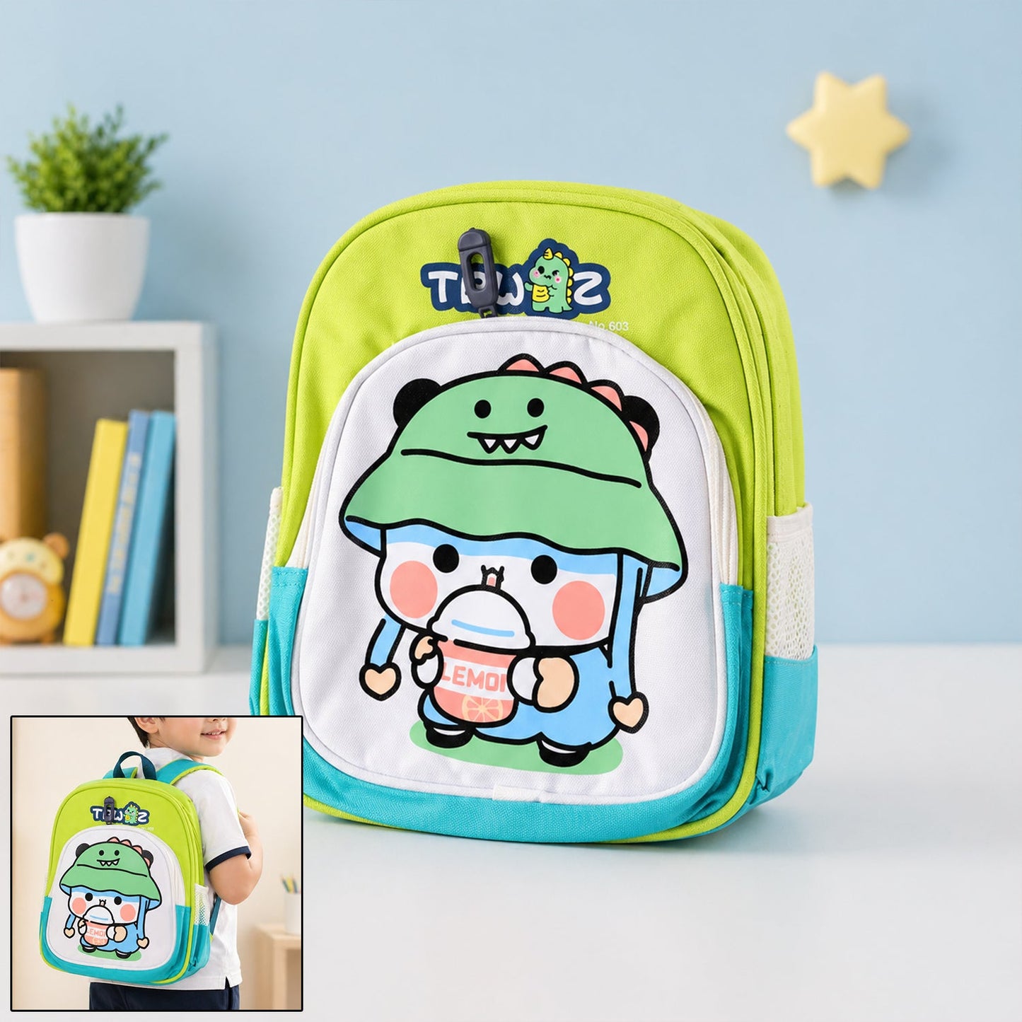 Playbee Cute cartoon printed kids sling backpack lightweight school bag (28x23 cm)