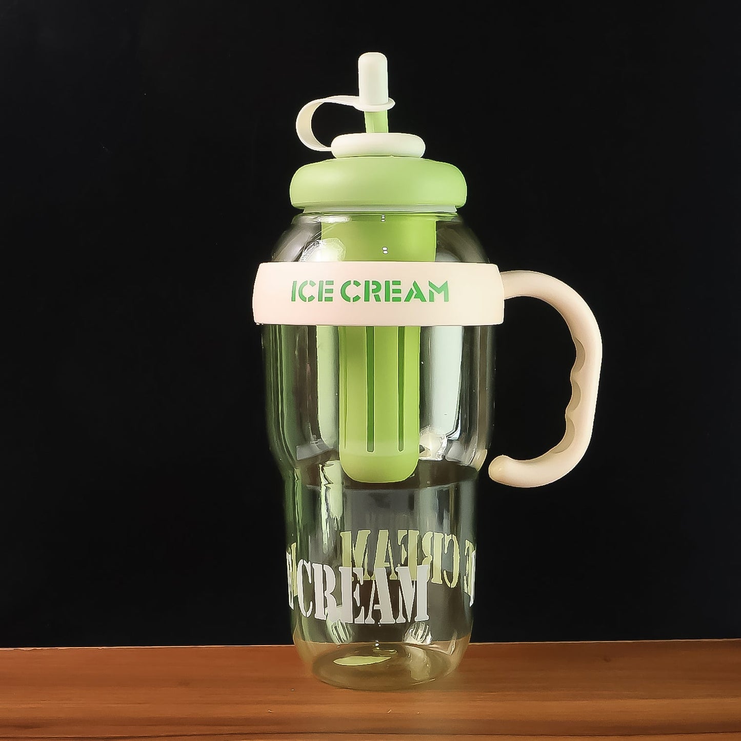 1300ml large capacity cute ice cream themed water bottle with handle, straw