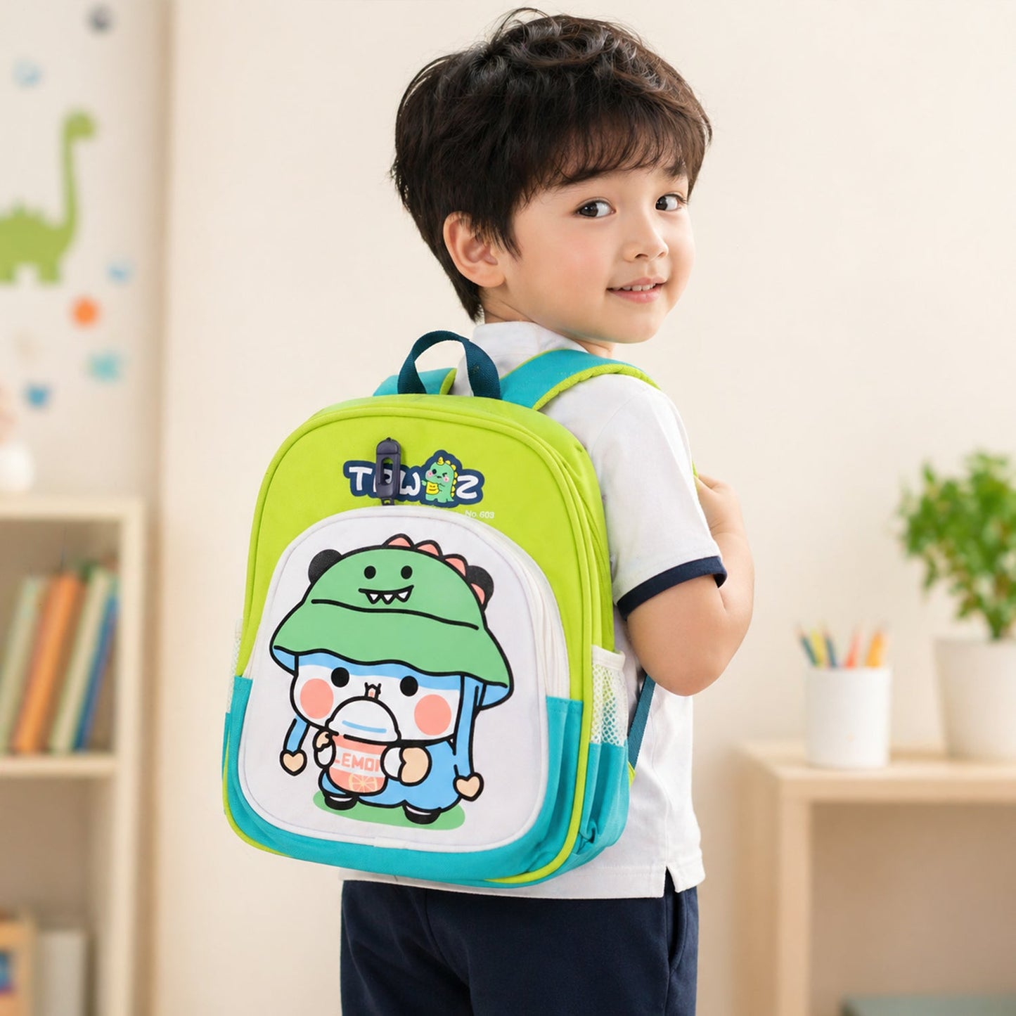 Playbee Cute cartoon printed kids sling backpack lightweight school bag (28x23 cm)