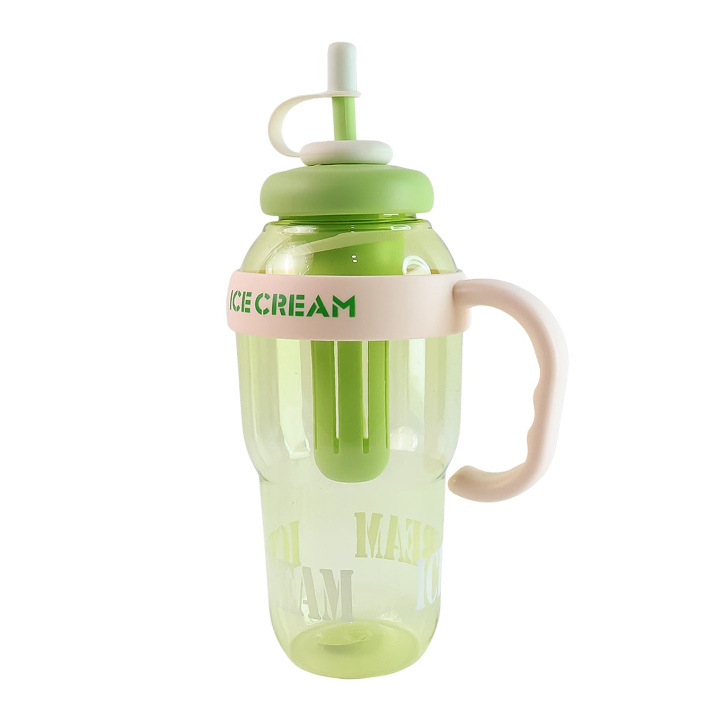 1300ml large capacity cute ice cream themed water bottle with handle, straw