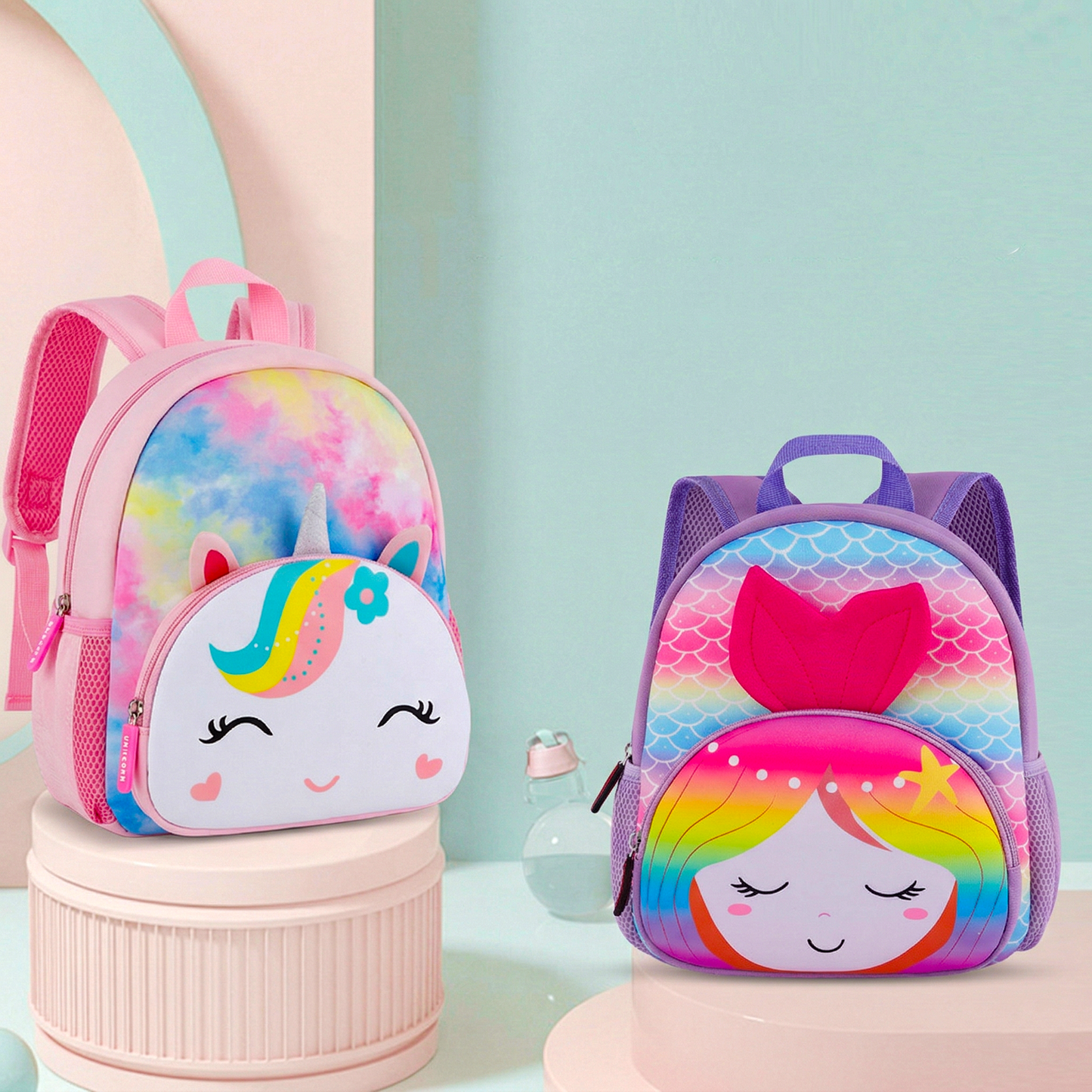 Playbee 3D Magical Unicorn & Mermaid Kids School Bag | Lightweight Toddler Backpack