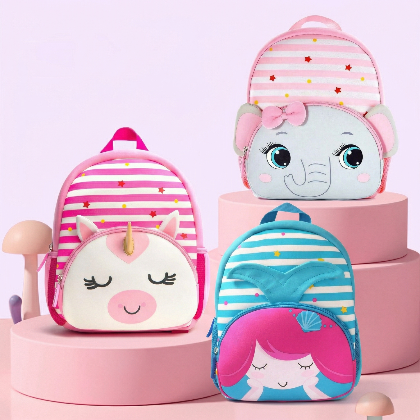 Playbee 3D Magical Unicorn & Mermaid Kids School Bag | Lightweight Toddler Backpack