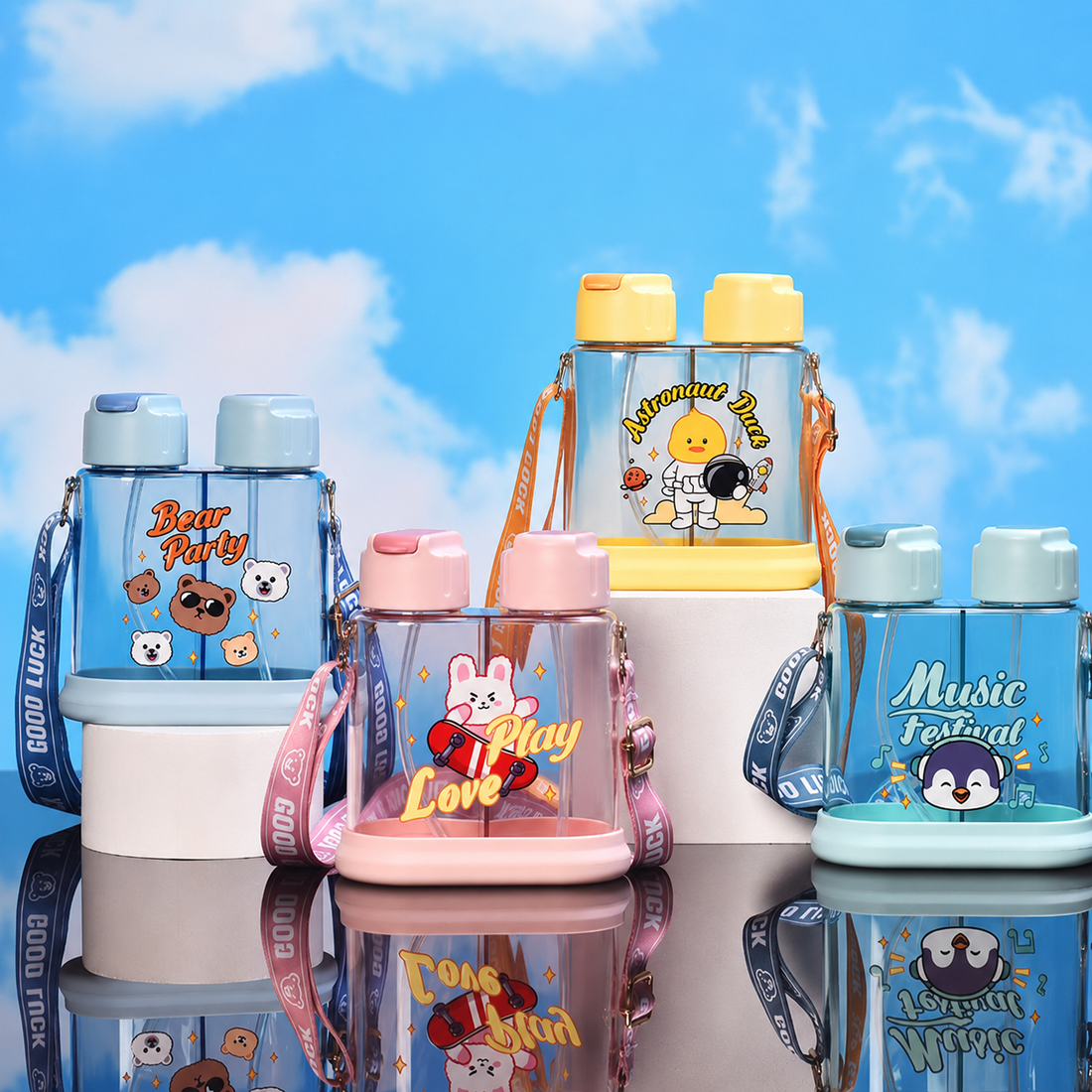 Playbee 640ml Dual Compartment Straw Sipper Bottle