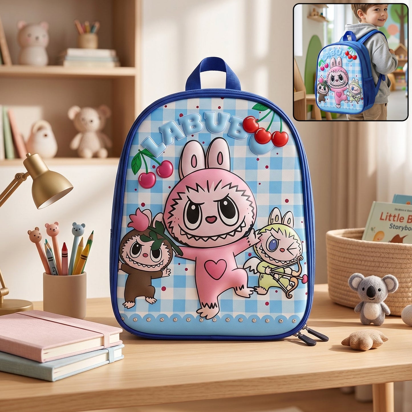 Playbee Cute cartoon printed kids school backpack (1 pc, 12 inch)