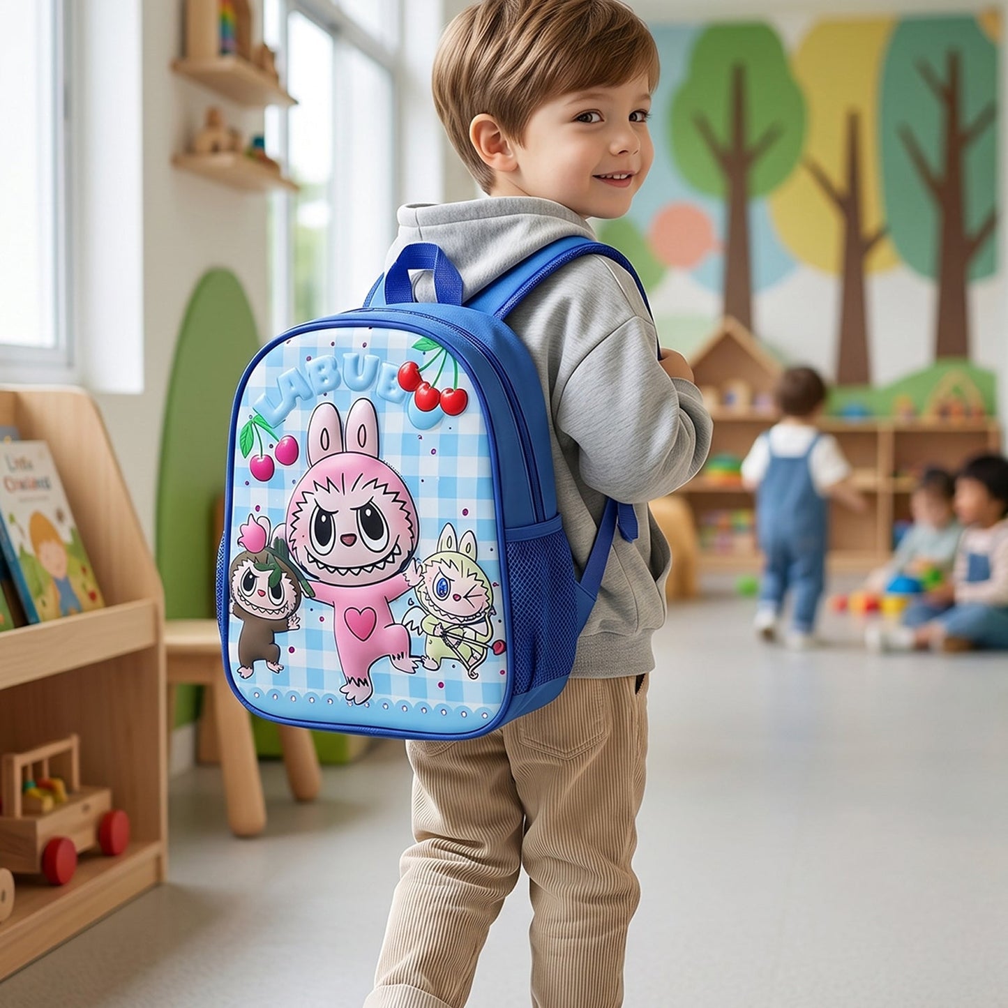 Playbee Cute cartoon printed kids school backpack (1 pc, 12 inch)