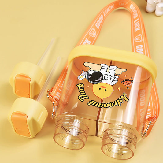 Playbee 640ml Dual Compartment Straw Sipper Bottle