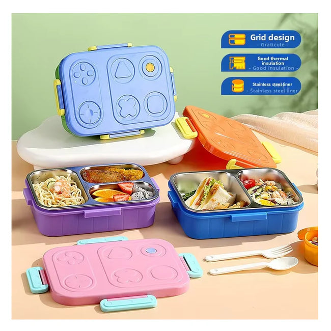 3 Compartment Kids Stainless Steel 750ml Lunch Box with 80ml Sauce Bowl