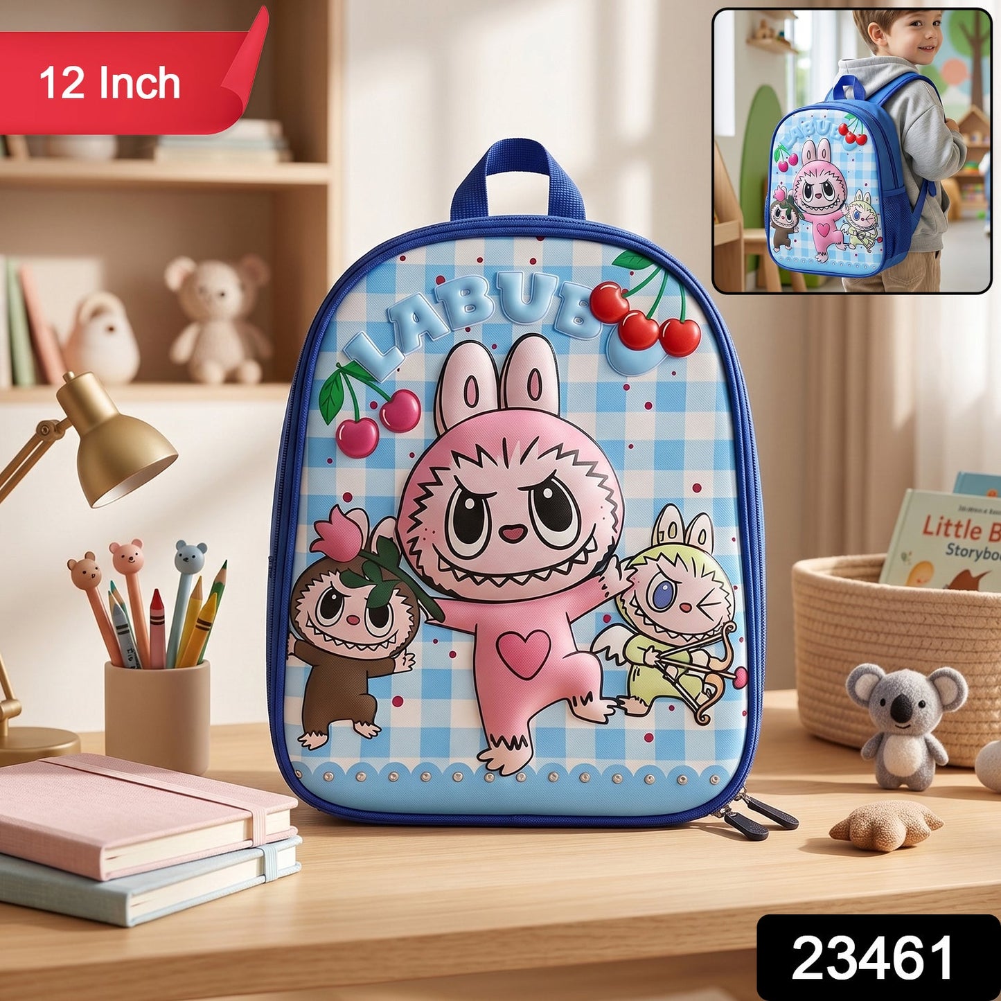 Playbee Cute cartoon printed kids school backpack (1 pc, 12 inch)